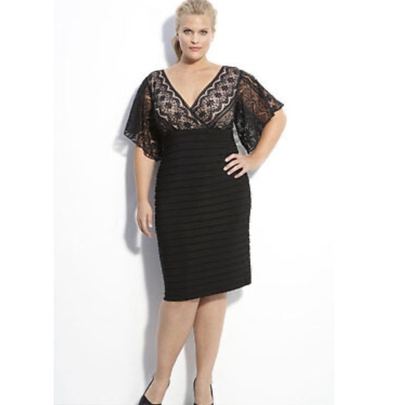 Adrianna Papell Dresses & Skirts - Adrianna Womens Papell Black with Lace Cocktail Pencil Dress Size 14W